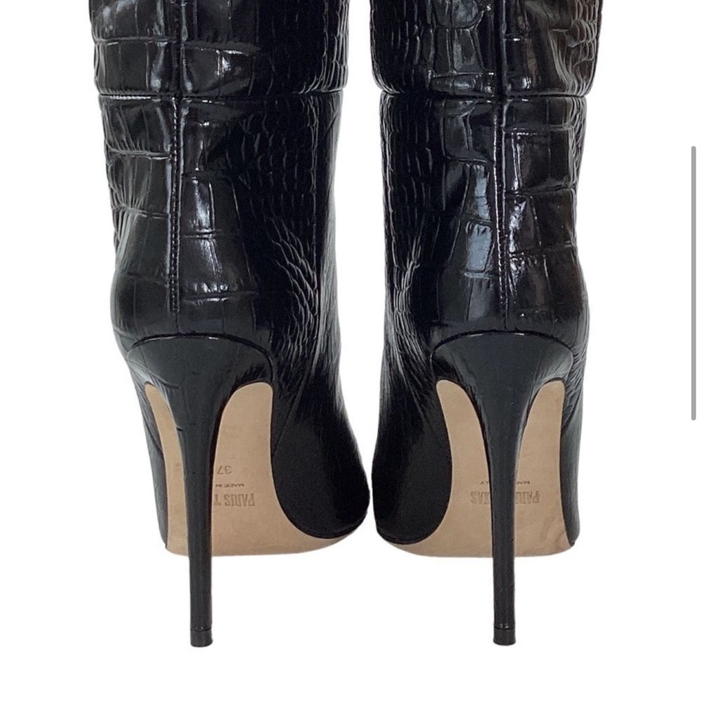 PARIS TEXAS Size 37.5 Embossed Crocodile Stiletto Boots Croco Black Leather Heel - Picture 3 of 9